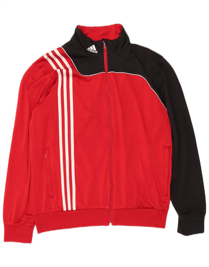ADIDAS Herren-Trainingsanzug-Oberteiljacke UK 40/42 Mittelrotes Colourblock-Polyester