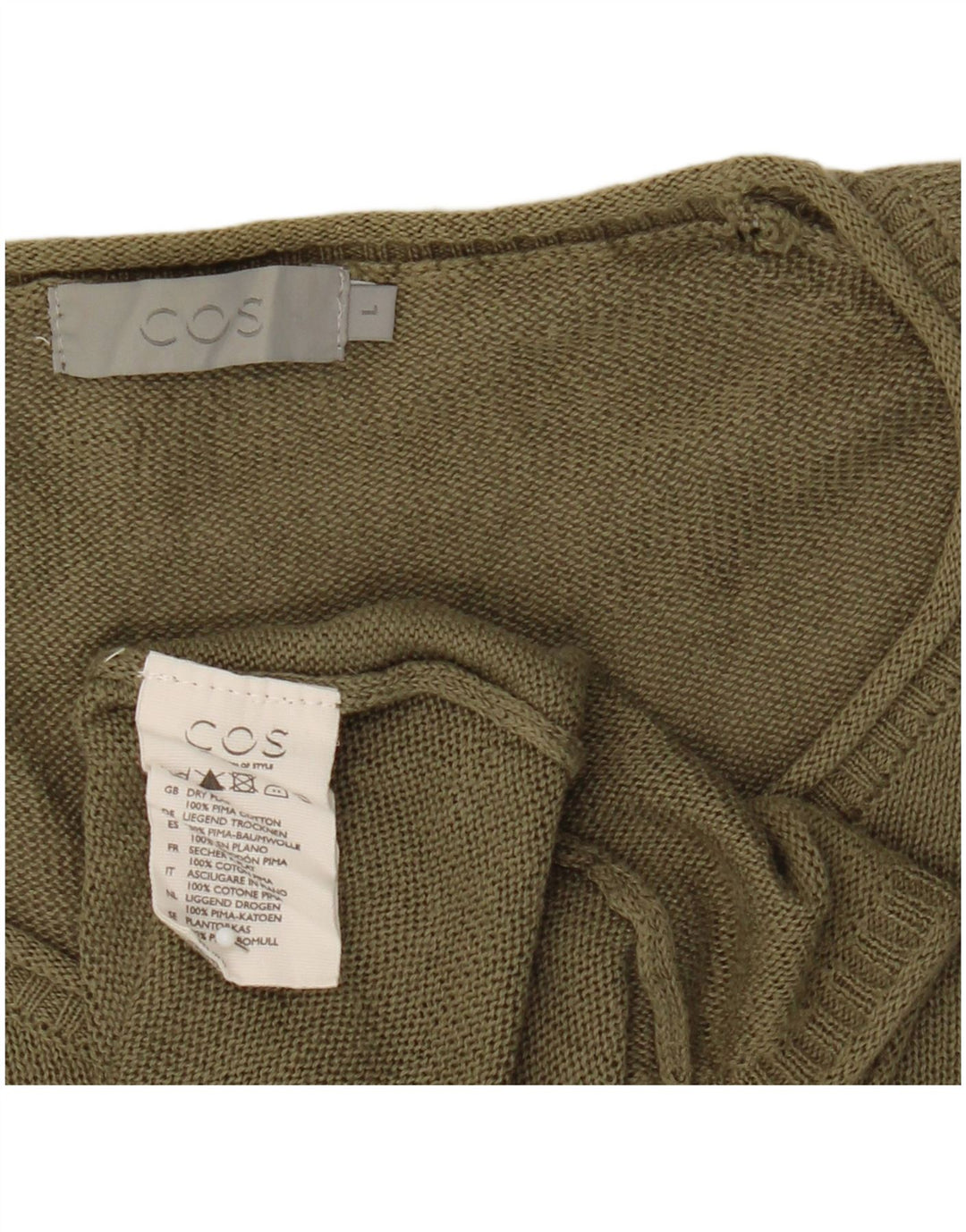 Cos Herren-Pullover mit Rundhalsausschnitt, groß, Khaki, Baumwolle
