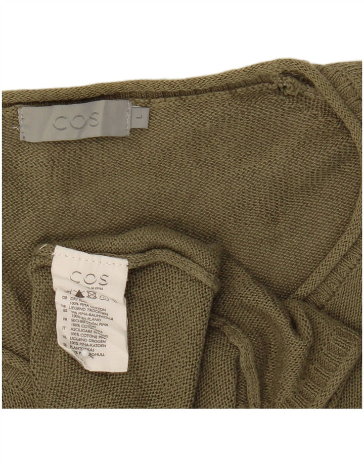 Cos Herren-Pullover mit Rundhalsausschnitt, groß, Khaki, Baumwolle