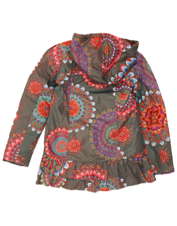 Desigual Mädchen-Windbreakerjacke mit Kapuze, 9–10 Jahre, grünes Blumenmuster, Polyester