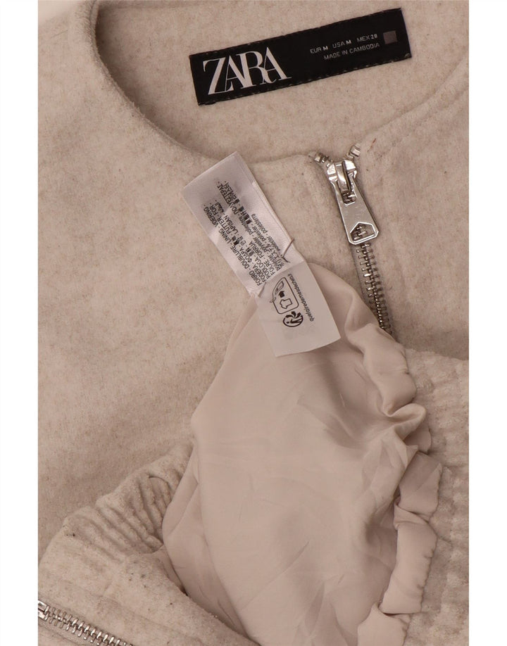 Zara Damen Crop Bomberjacke UK 14 Mittelgraues Polyester