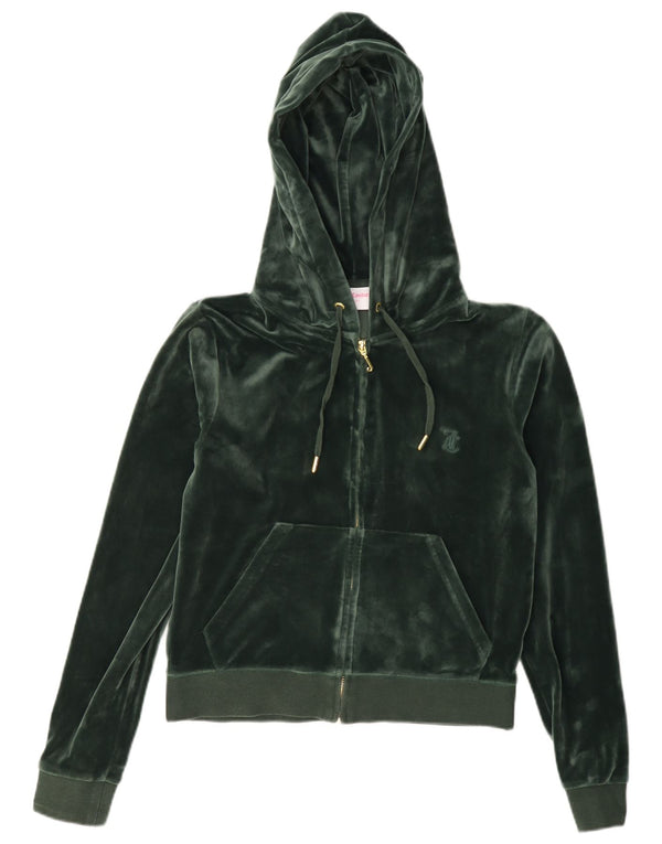 Juicy Couture Damen Crop Velour Zip Hoodie Pullover UK 14 Mittelgrün