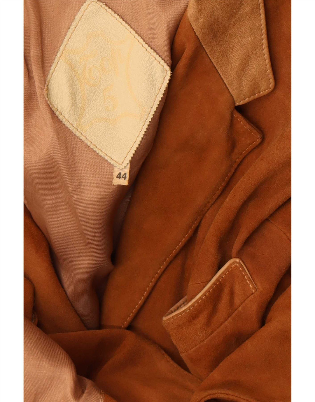 Vintage Damen 3-Knopf-Wildleder-Blazer-Jacke IT 44 Mittelbeige Farbblock