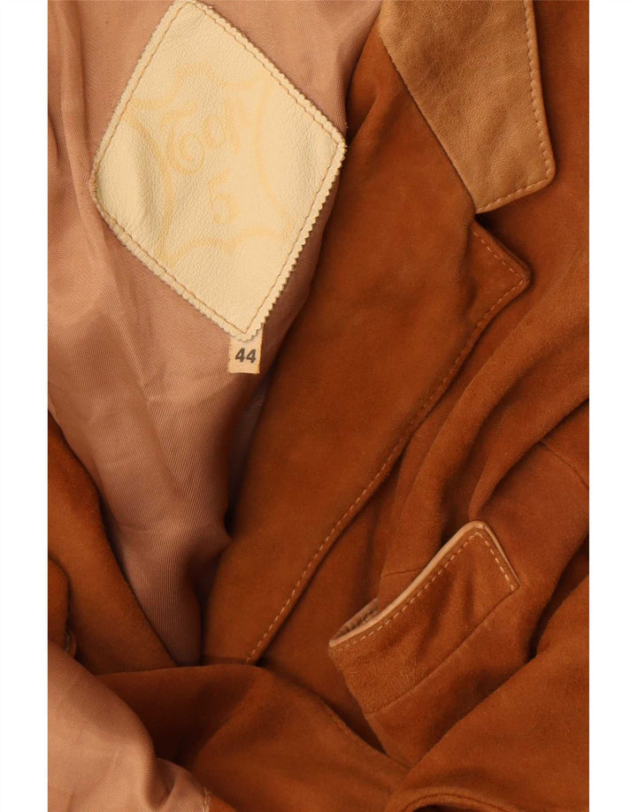 Vintage Damen 3-Knopf-Wildleder-Blazer-Jacke IT 44 Mittelbeige Farbblock