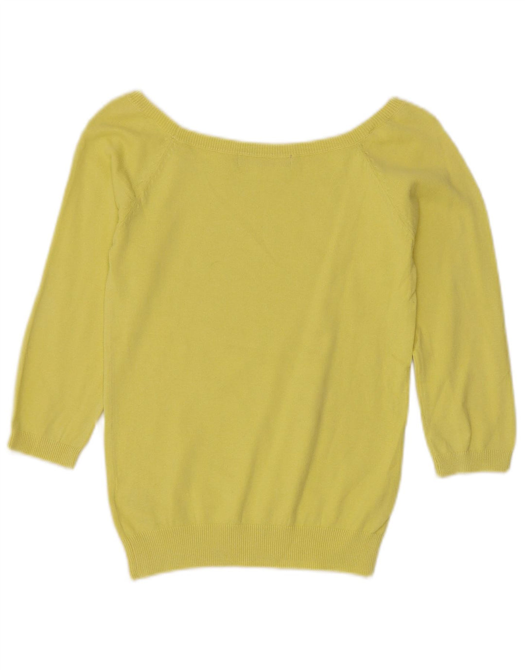 ZARA Damen Pullover, bauchfrei, 3/4-Ärmel, U-Boot-Ausschnitt, Gr. 8, Gelb