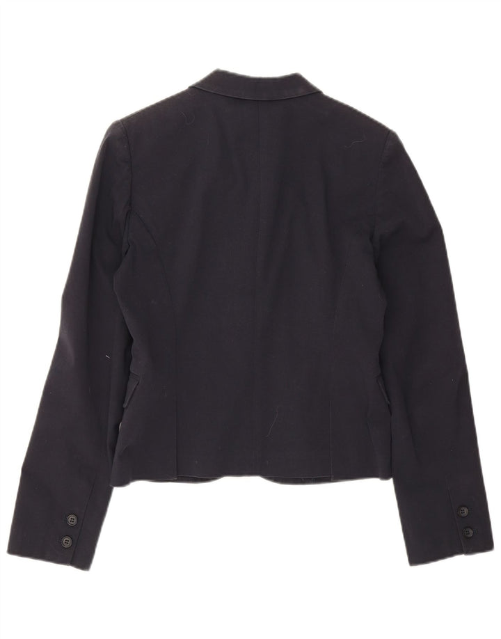 Stefanel Damen Crop 3-Knopf-Blazerjacke EU 38 Mittelmarineblaue Baumwolle