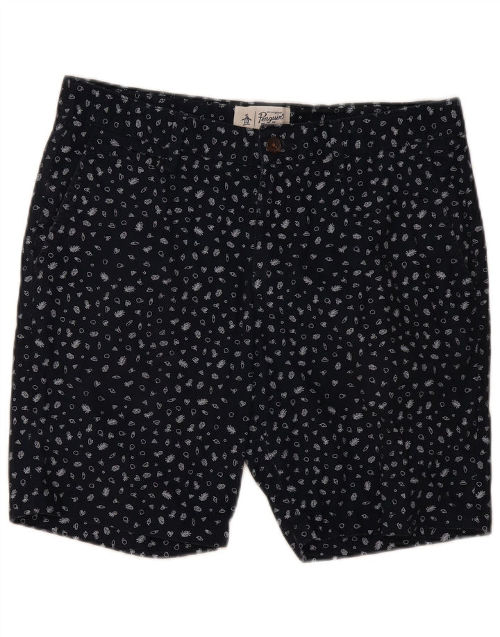 PENGUIN Mens Chino Shorts W34 Large  Navy Blue Spotted Cotton