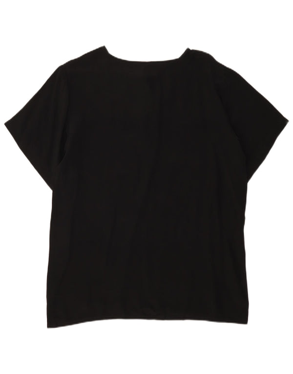 Vintage Damen Bluse Top UK 16 Große schwarze Seide
