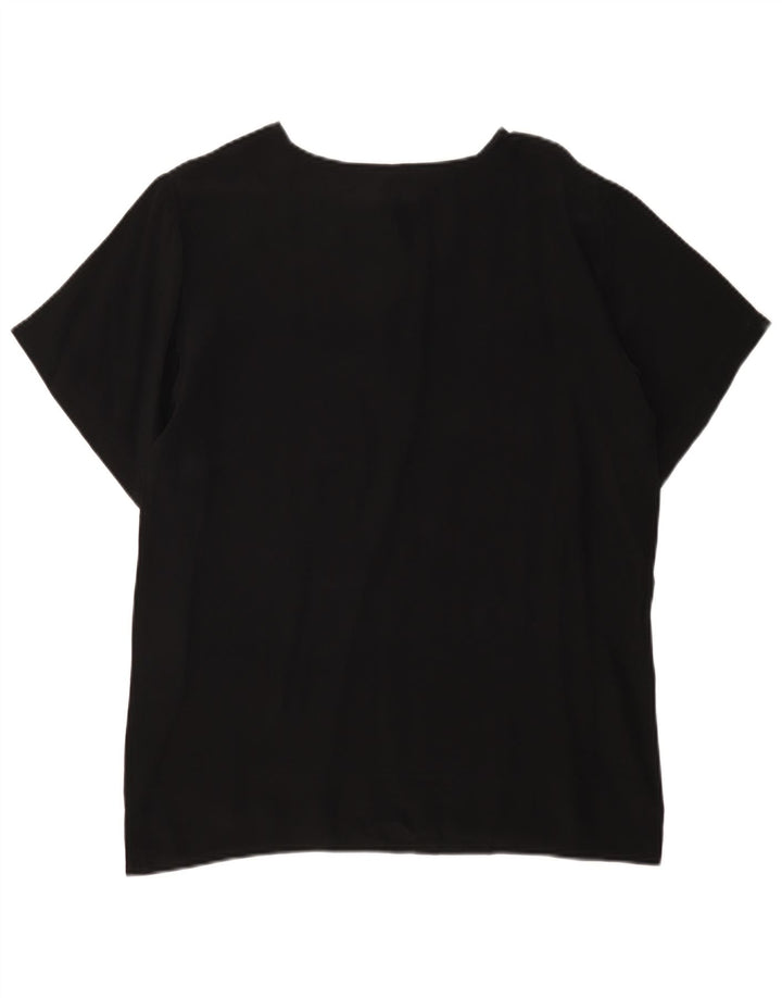 Vintage Damen Bluse Top UK 16 Große schwarze Seide