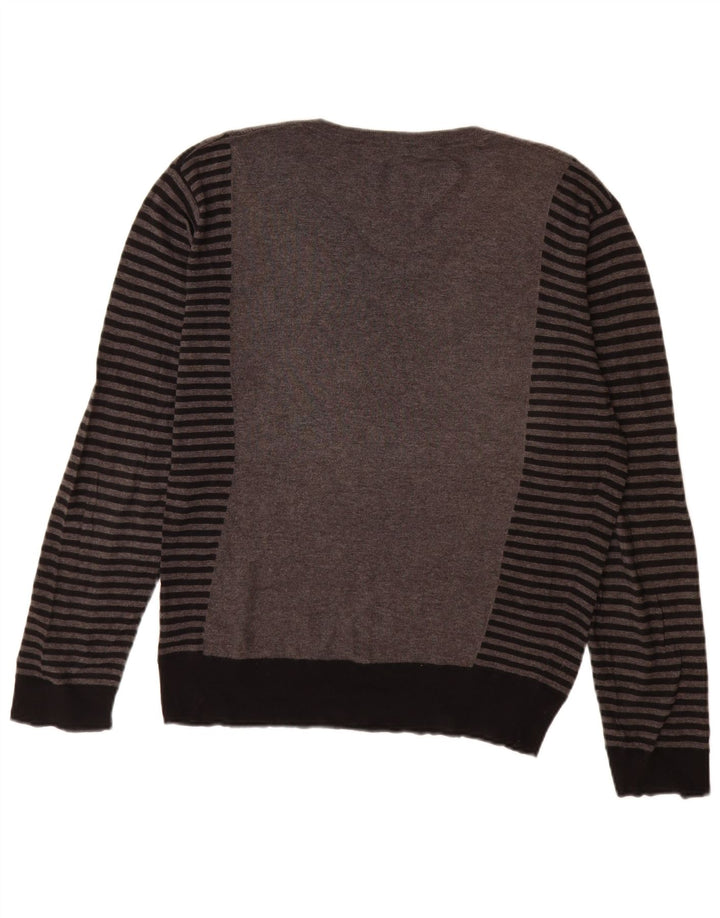 PEPE Jeans Herren-Pullover mit V-Ausschnitt, klein, grau gestreift, Baumwolle