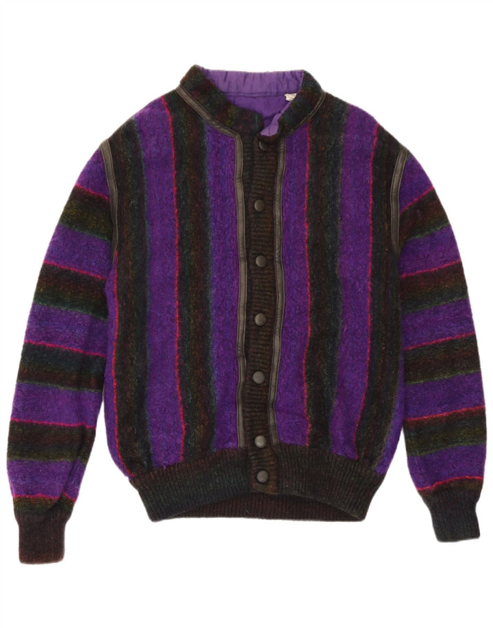 Vintage Herren Cardigan Pullover IT 50 Mittellila gestreift Wolle