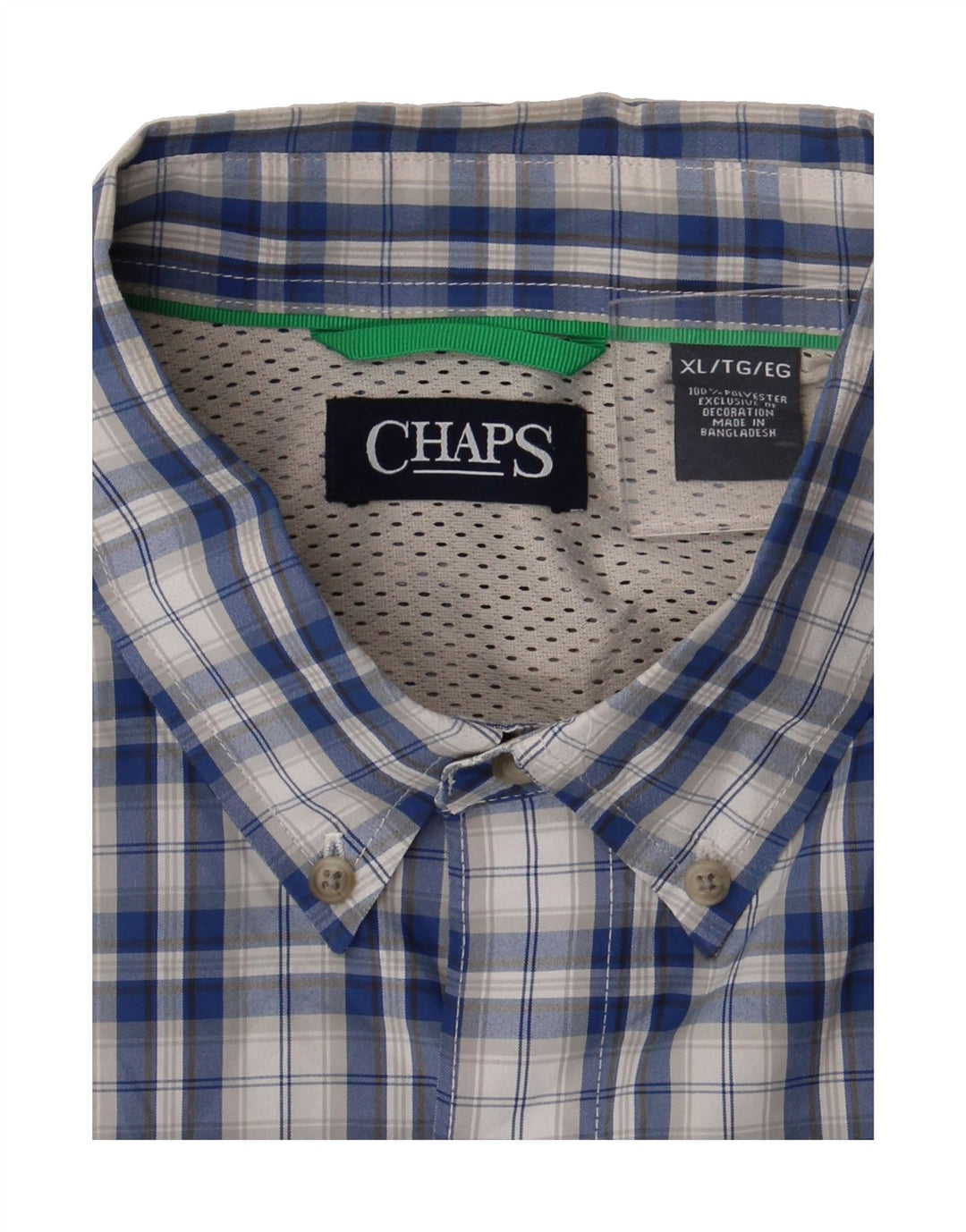 CHAPS Mens Short Sleeve Shirt XL Blue Check Polyester Vintage Chaps and Second-Hand Chaps from Messina Hembry 