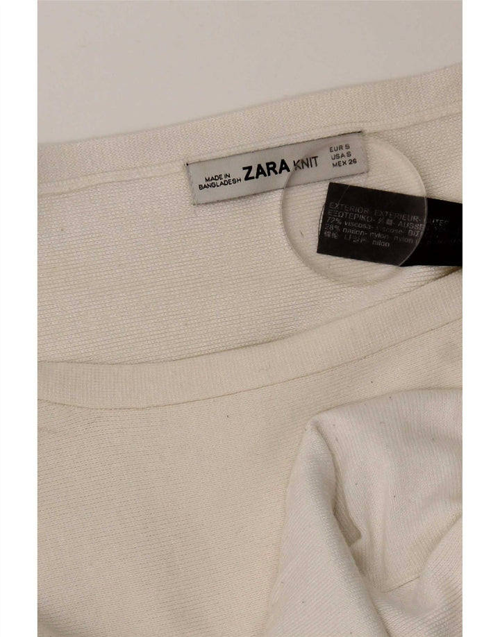 Zara Damen Übergroßes Top Langarm UK 10 Small Weiße Viskose