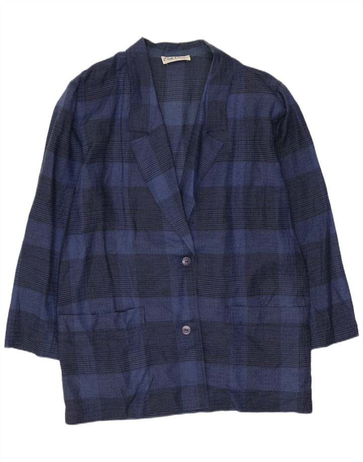 Carla Carini Damen Longline Blazer Jacke UK 14 Medium Navy Blue Check