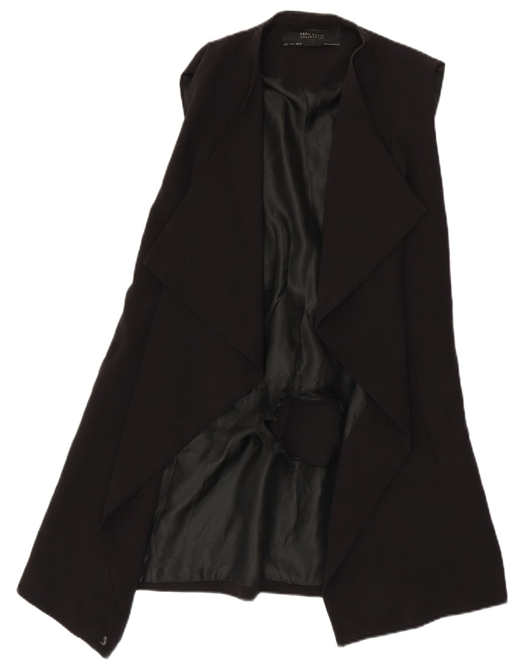 Zara Damen Longline ärmellose offene Blazerjacke UK 16 Large Schwarz
