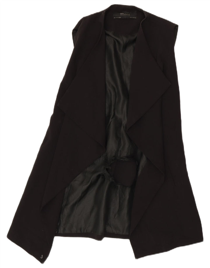 Zara Damen Longline ärmellose offene Blazerjacke UK 16 Large Schwarz