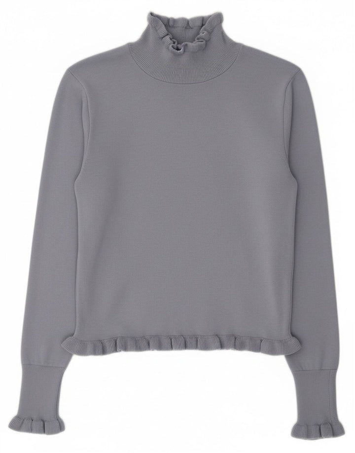 Zara Damen Crop Rollkragenpullover Pullover UK 12 Mittelblaues Polyester