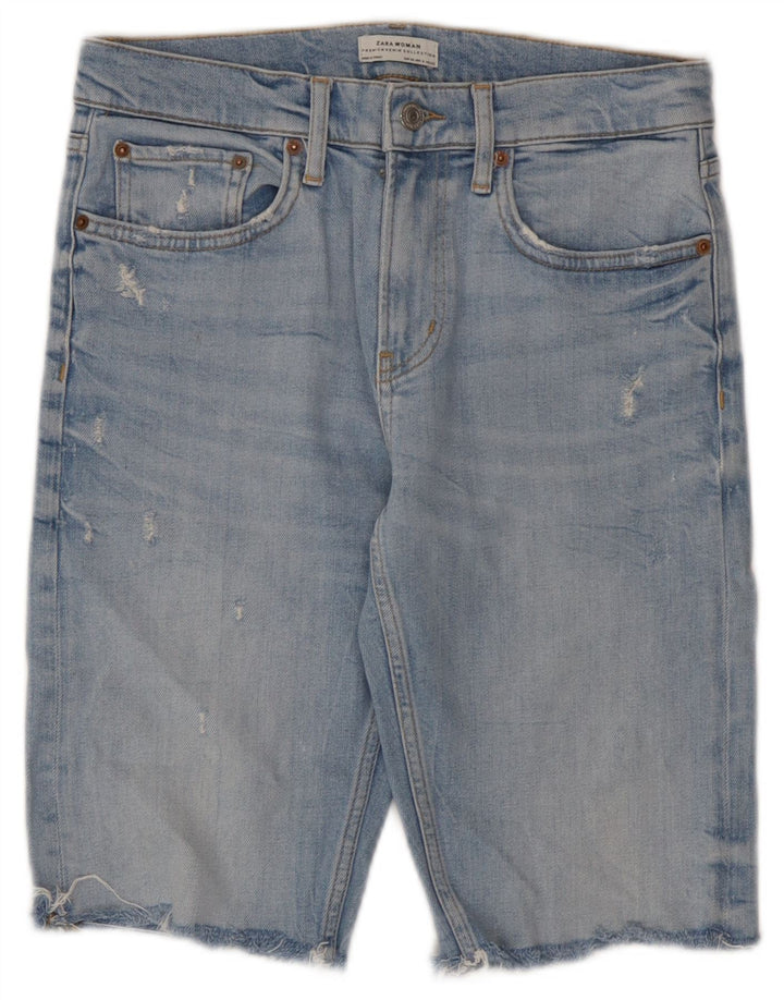 Zara Damen Distressed Denim Shorts EU 36 XS W26 Blau