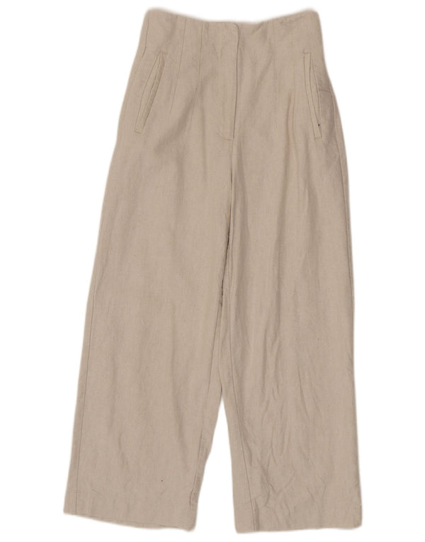Zara Damen-Hose mit hoher Taille und weitem Bein, kurze Hose, Größe S, W26, L24, Beige, Baumwolle