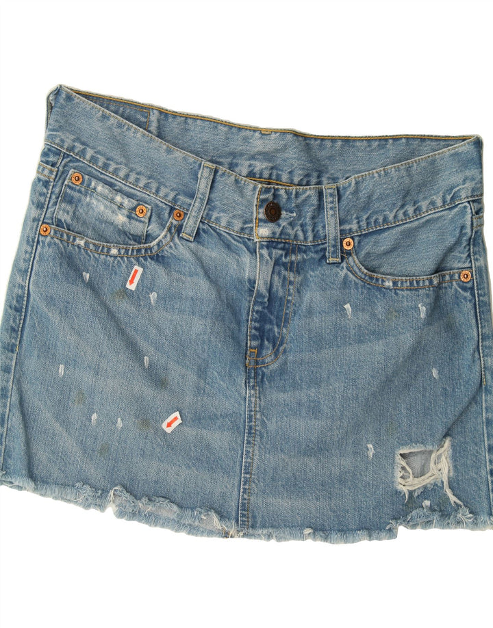 LEVI'S Womens 511 Distressed Denim Skirt Small W30  Blue Spotted Cotton Vintage Levi's and Second-Hand Levi's from Messina Hembry 