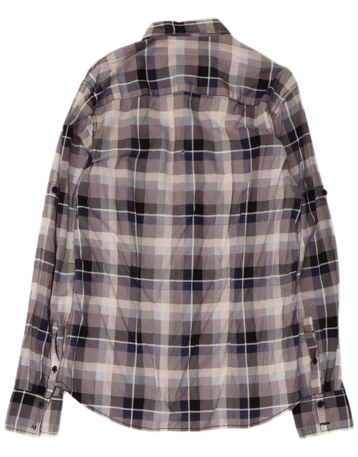 Fishbone Slim-Fit-Flanellhemd für Herren aus mittelblau karierter Baumwolle