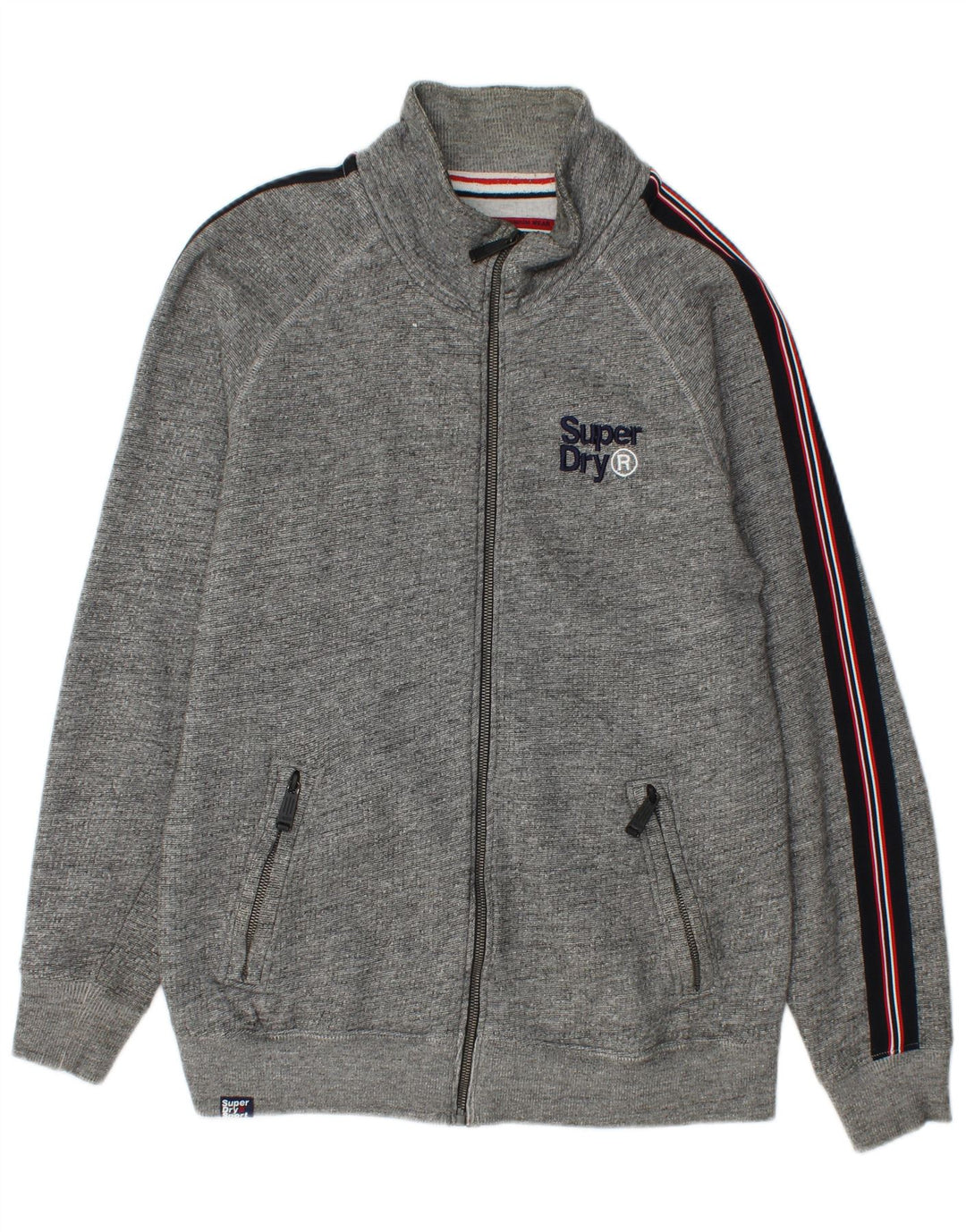 SUPERDRY Herren-Trainingsanzugoberteil aus mittelgrauer Colourblock-Baumwolle