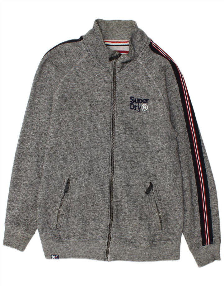 SUPERDRY Herren-Trainingsanzugoberteil aus mittelgrauer Colourblock-Baumwolle