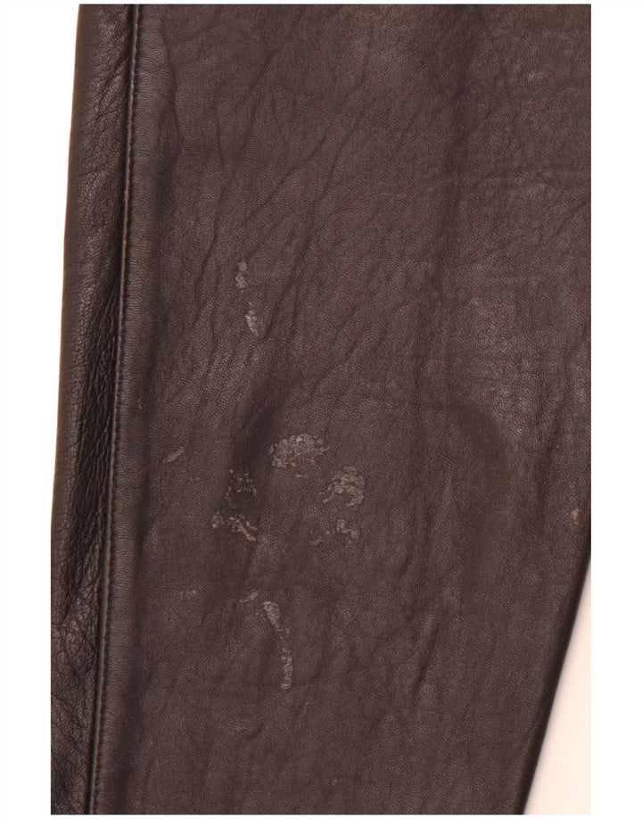 VINTAGE Damen-Lederhose mit Klammern, Größe 44, mittelgroß, W26, L26, schwarzes Leder
