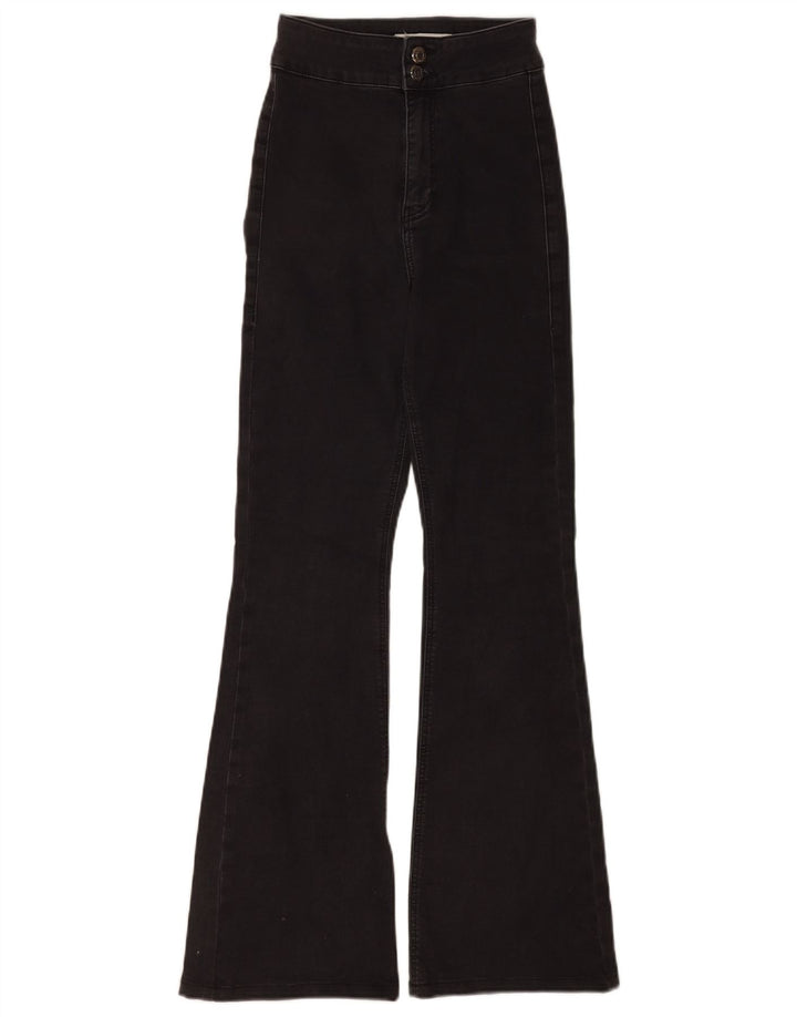 Topshop Damen Three Stripes Flared Jeans W26 L29 Schwarze Baumwolle