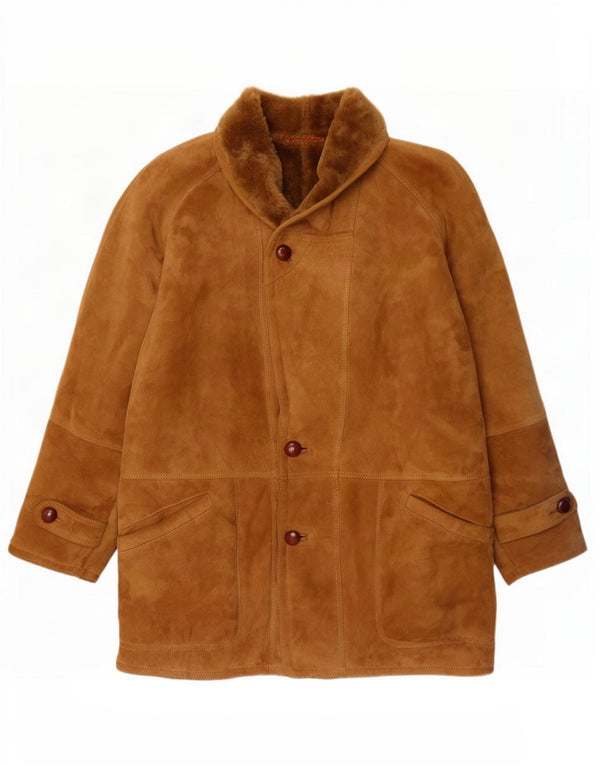 Vintage Herren Shearling Overcoat IT 56 3XL Beige
