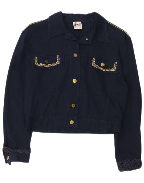 Brevetti Womens Crop Loose Fit Bomberjacke UK 10 Small Marineblau Baumwolle