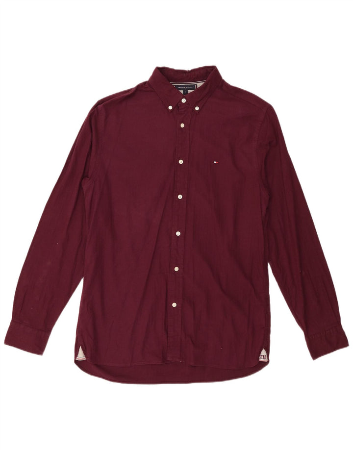 Tommy Hilfiger Herren-Hemd mit normaler Passform, mittlere Burgunder-Baumwolle