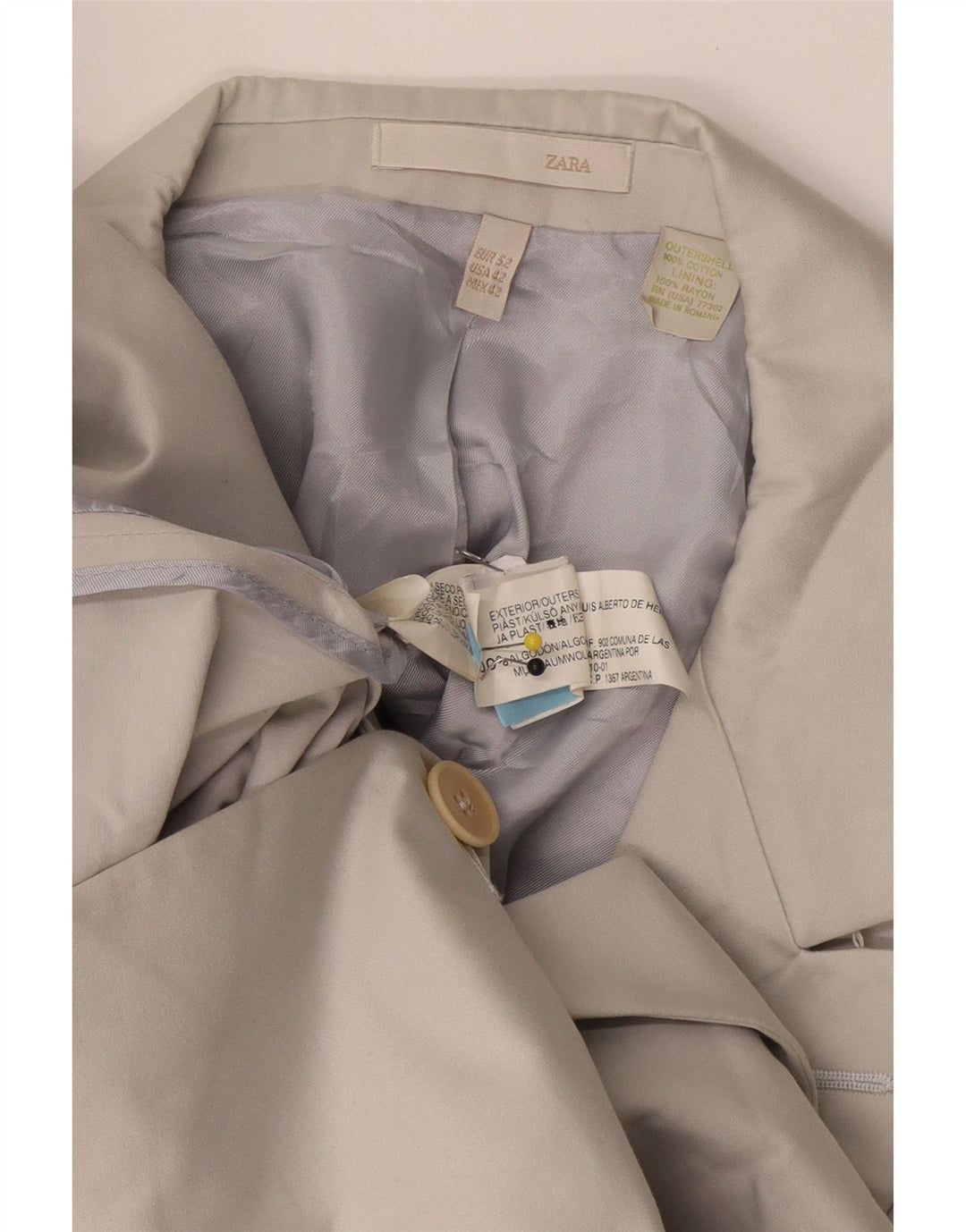 Zara Herren-Blazer mit 2 Knöpfen, EU 52, große beige Baumwolle