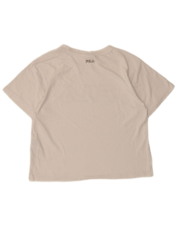 Fila Damen Crop Graphic T-Shirt Top UK 10 Small Weiße Baumwolle