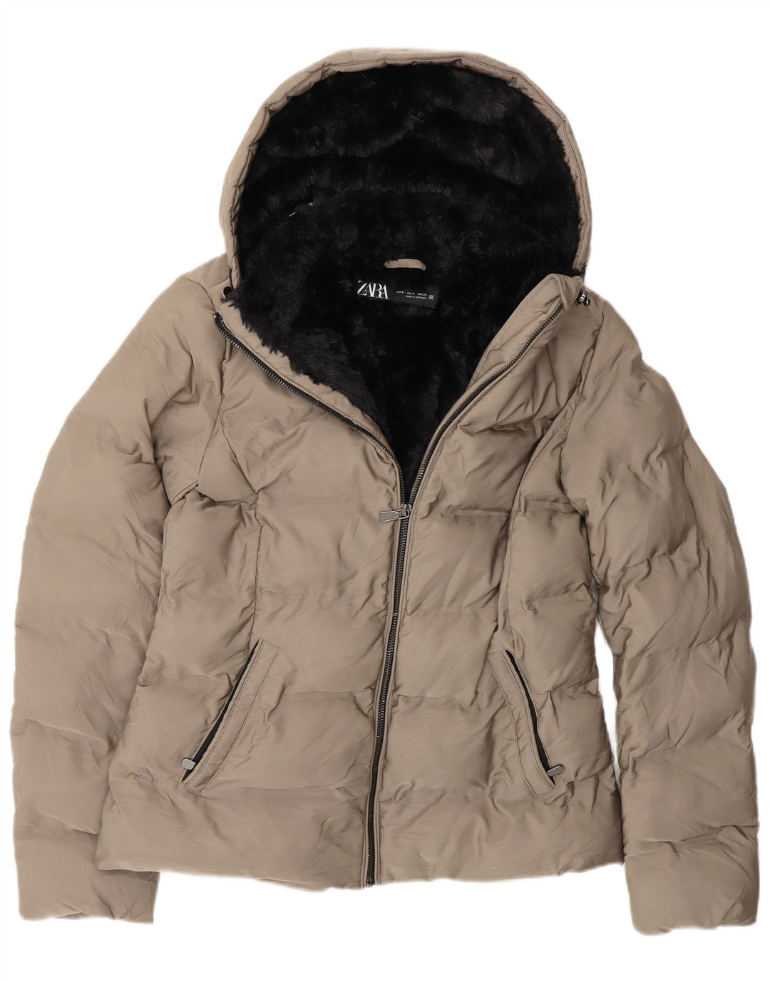 Zara Damen-Kapuzen-Sherpa-gepolsterte Jacke, UK 10, Größe S, grau, Polyester