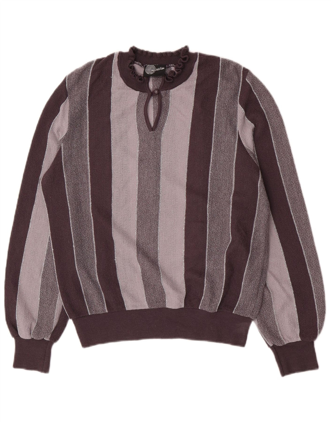 Vintage Damen Rollkragenpullover IT 44 Mittelgrau gestreift aus Acryl