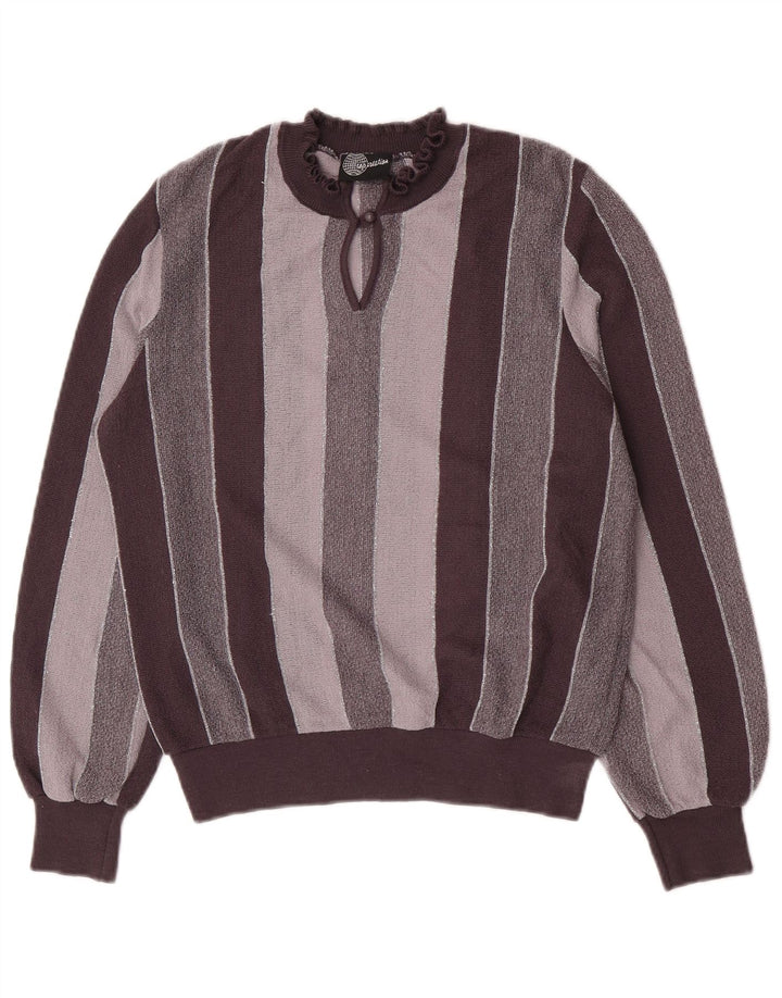Vintage Damen Rollkragenpullover IT 44 Mittelgrau gestreift aus Acryl