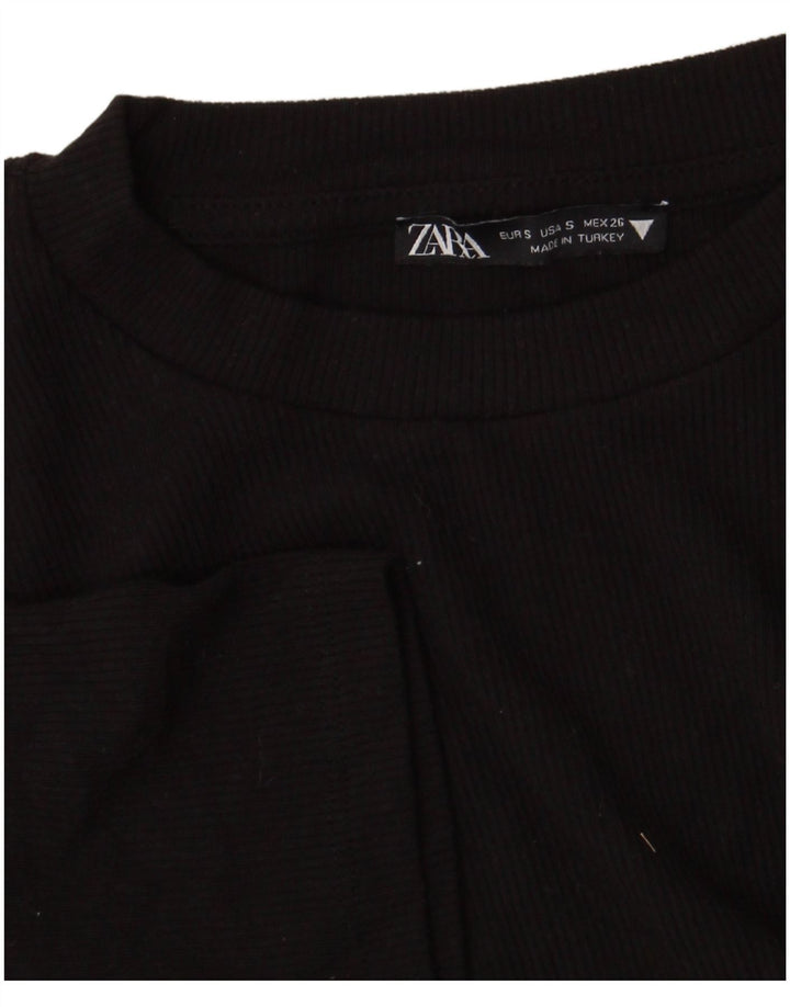 Zara Damen Crop Bluse Top UK 8 Small Schwarz