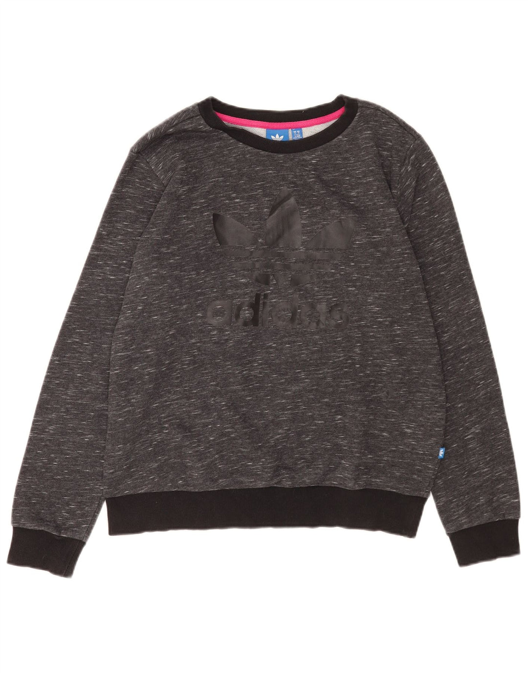 Adidas Damen Graphic Sweatshirt Pullover UK 14 Mittelgrau gefleckte Baumwolle