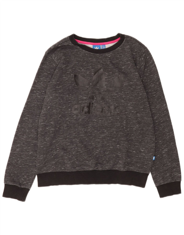 Adidas Damen Graphic Sweatshirt Pullover UK 14 Mittelgrau gefleckte Baumwolle
