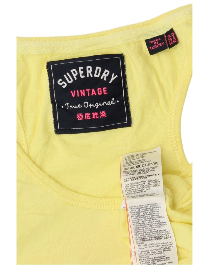 Superdry Damen Grafik-Trägershirt UK 12 Mittelgelbe Baumwolle