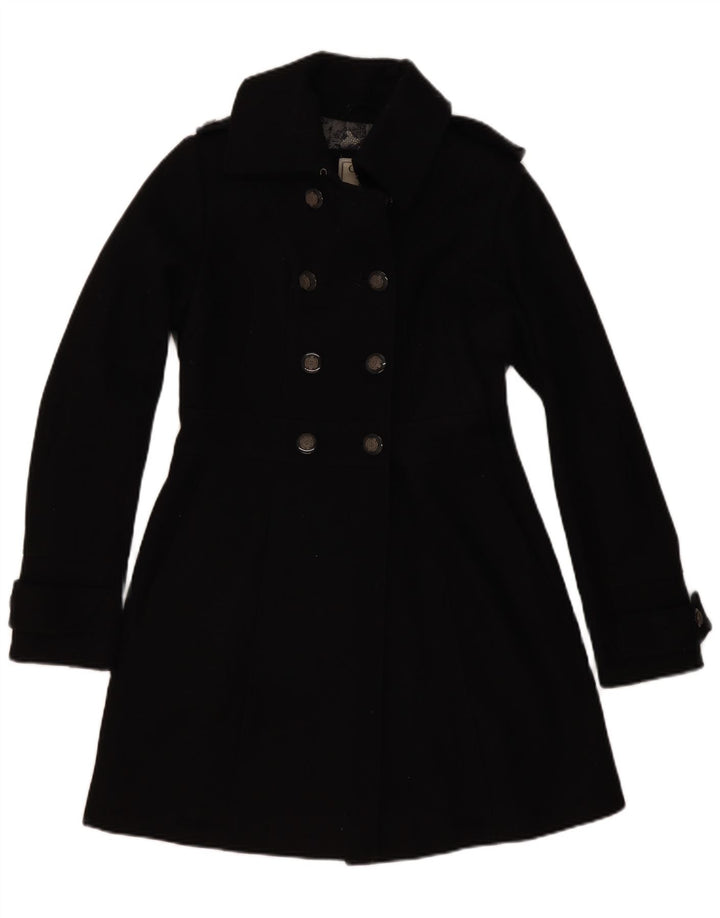Guess Zweireihiger Damenmantel UK 10 Small aus schwarzer Wolle