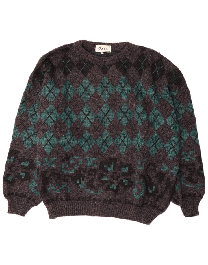 Gala Herren-Pullover mit U-Boot-Ausschnitt, XL, graue Argyle-/Diamantwolle