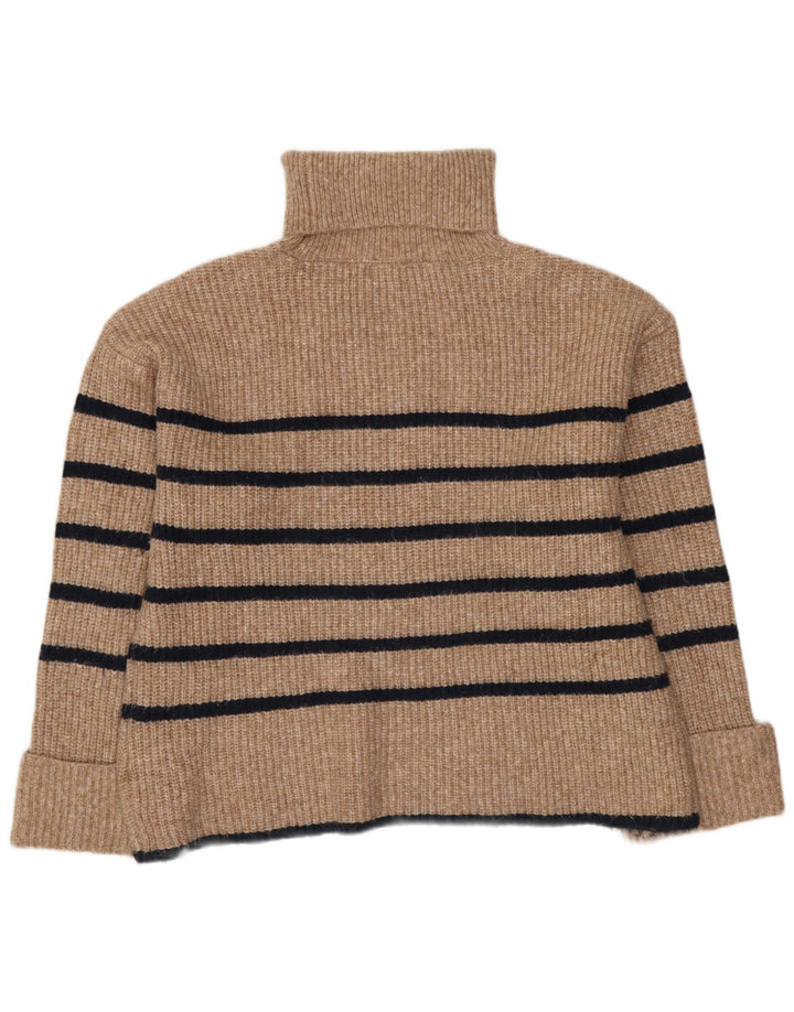 Marks & Spencer Rollkragenpullover für Damen, UK 14, Mittelbeige gestreift