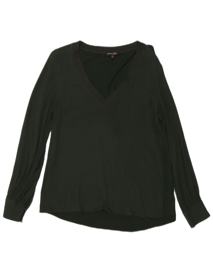 Massimo Dutti Damen Langarm-Blusenoberteil UK 14 Mittelgrüne Viskose