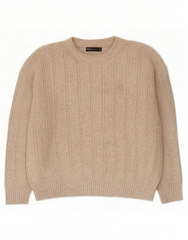 Marks & Spencer Damen-Pullover mit Rundhalsausschnitt, UK 16, Größe L, Beige, Polyester