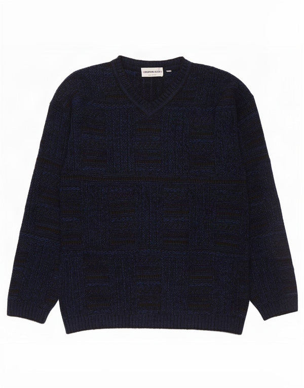 Enara Maglie Herren-Pullover mit V-Ausschnitt, groß, marineblau, kariert, Acryl