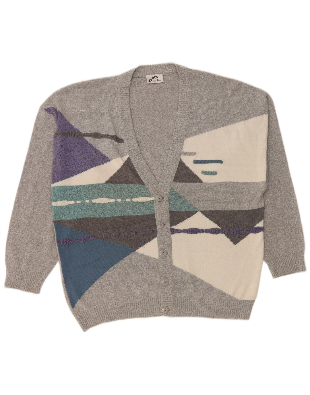 JAC Herren-Cardigan-Pullover IT 52, große graue Colourblock-Baumwolle