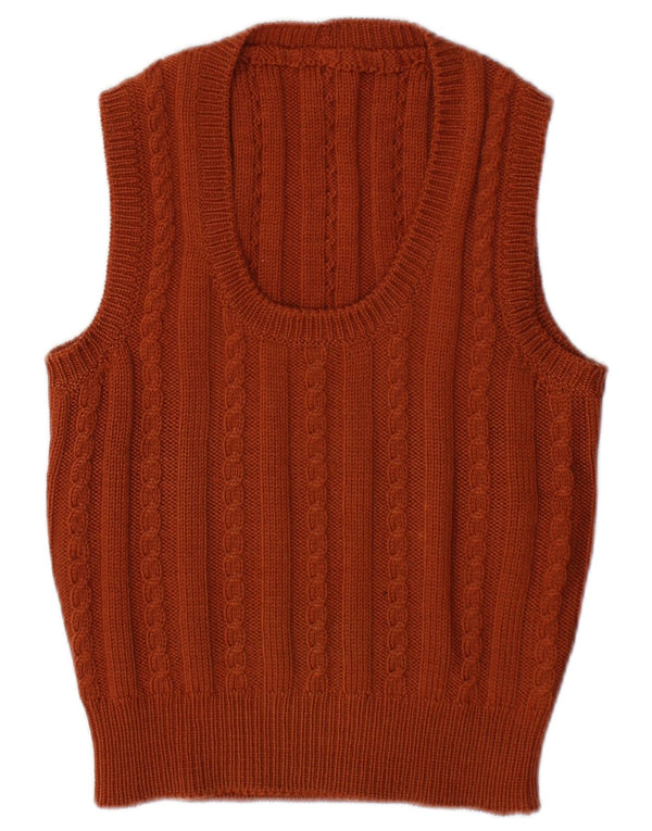 Vintage Damen Weste Tank Top UK 14 Mittelbraun