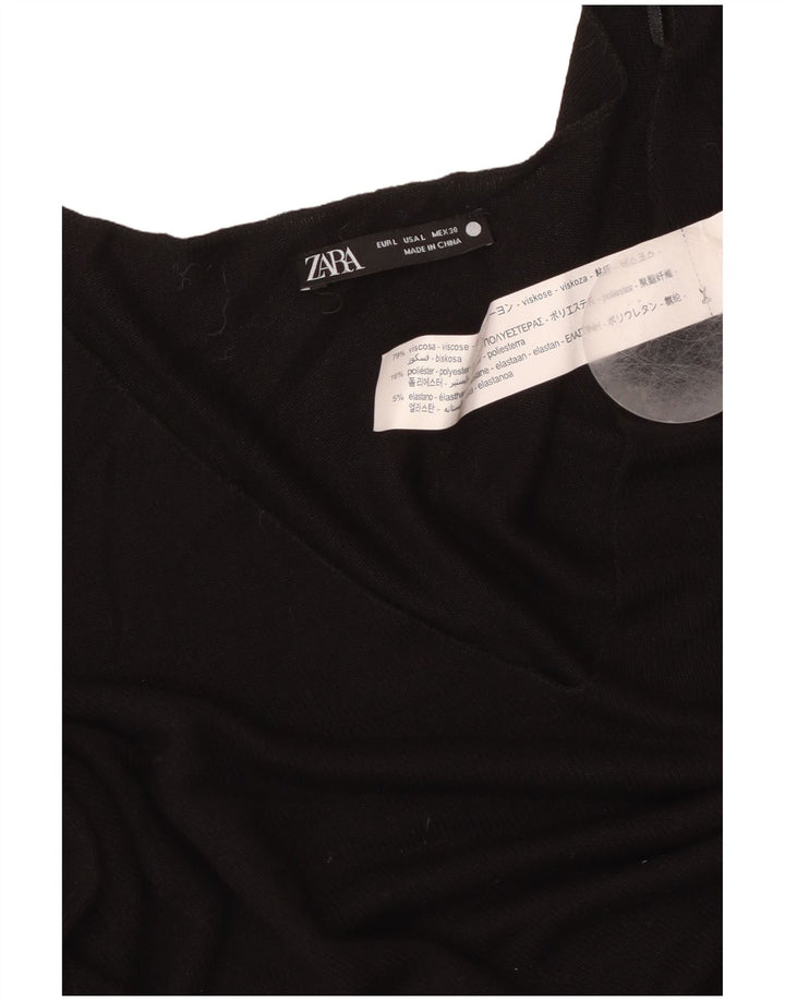 ZARA Damen-Pullover mit V-Ausschnitt, Gr. 42, Größe L, schwarze Viskose